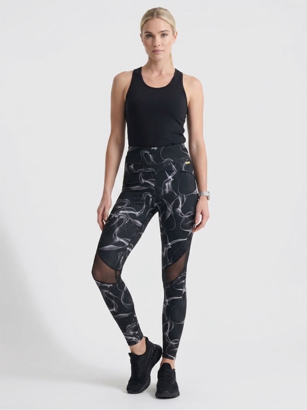 Alala Black Leggings with White Smoke Print xs